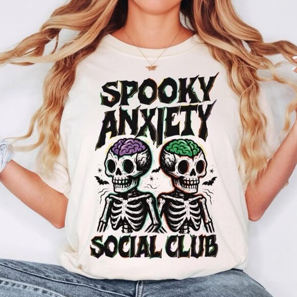 Tops - Funny Halloween Spooky Anxiety Social Club Tee